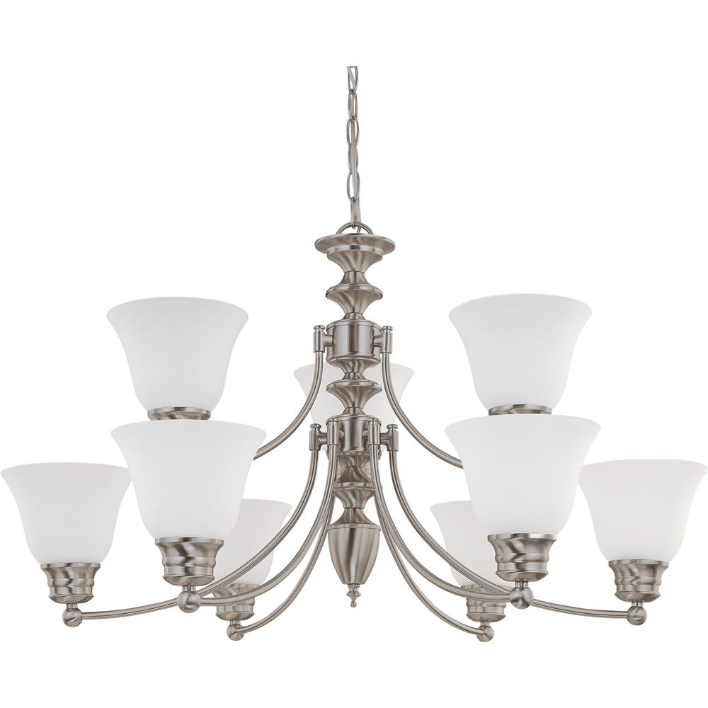 Nuvo Lighting 60/3256  Empire - 9 Light 32" Chandelier with Frosted White Glass in Brushed Nickel Finish